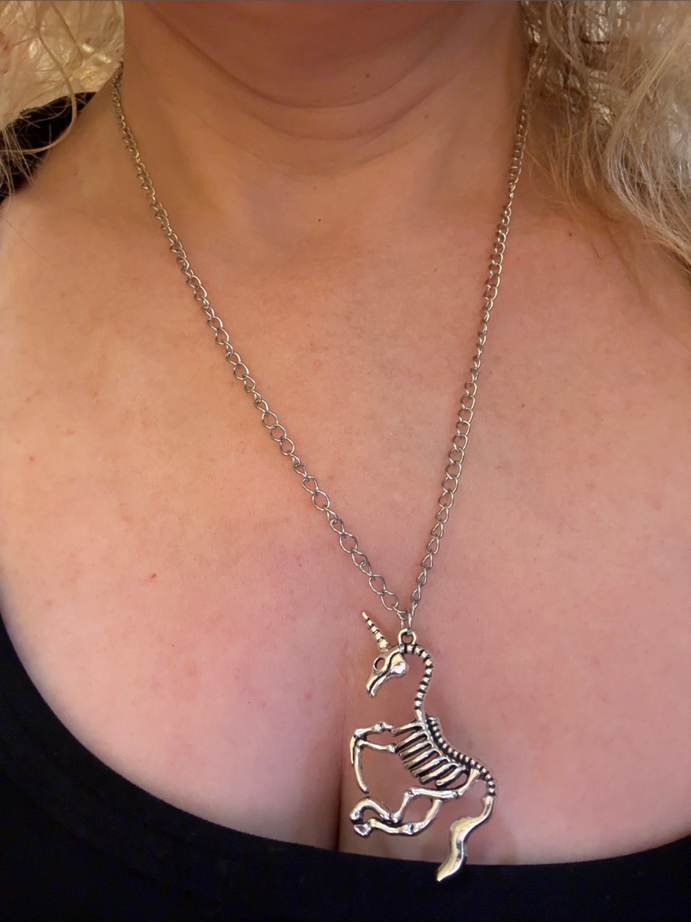 Hand-Crafted Silver Unicorn Skeleton Pendant Necklace (bigger chain)